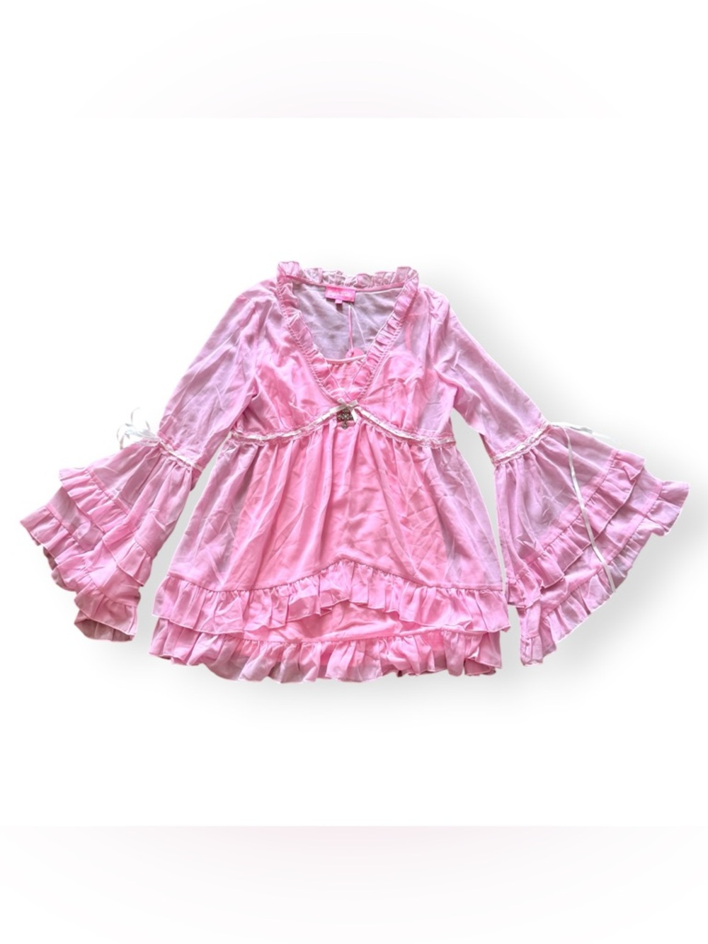 NWT Sugar Thrillz Pink Ruffled Mini Dress with Bell Sleeves